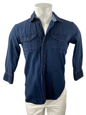 Rivet & Thread Men's Blue Long Sleeve Button Up Denim Jean Shirt Top Size XS
